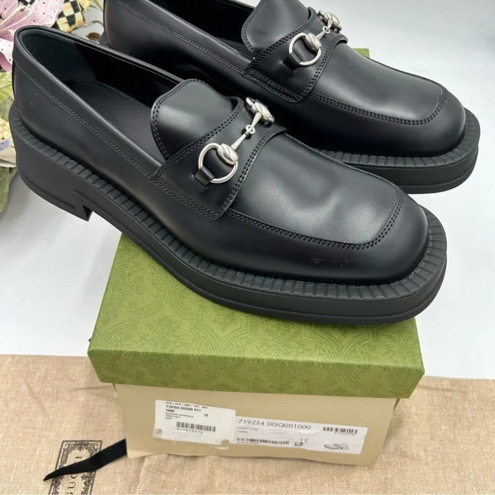 Men’s Gucci, leather chunky horse bit loafers size 12 made in Italy